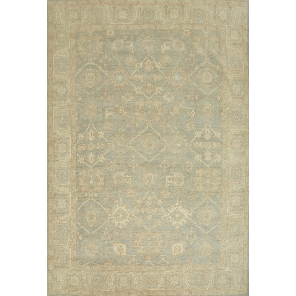 Vegetable Dye Wool Oushak Turkish Area Rug, Floral Geometric Carpet - 12' 1'' X 9' 0''