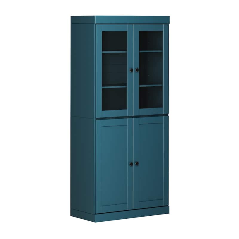 Palace Imports 100% Solid Wood 32" Pantry Cabinet with Clear Glass, Shaker Doors and Adjustable Shelves