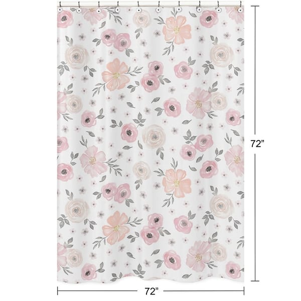 Sweet Jojo Designs Blush Pink, Grey and White Watercolor Floral Collection Bathroom Fabric Bath Shower Curtain