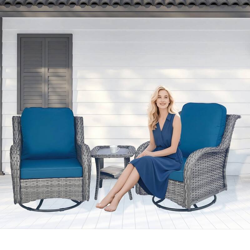 Wicker Patio Furniture Set - 3 Piece Rattan Sectional Conversation Sets 2 Piece Wicker Hang gliding Chairs and 1 Side Table