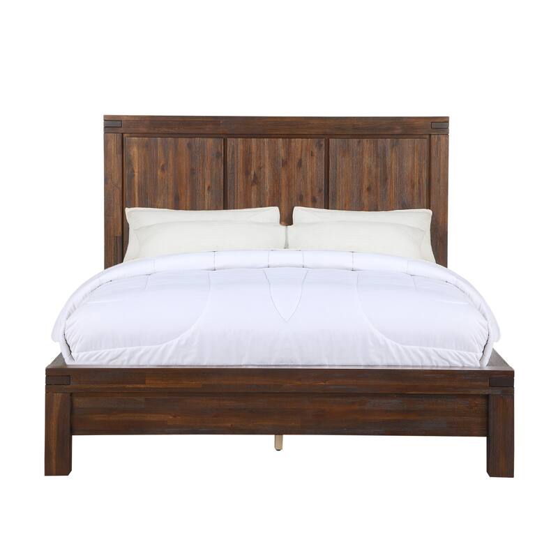 Gael Low Profile Full Size Panel Bed, Rustic Aesthetic, Brown Acacia Wood