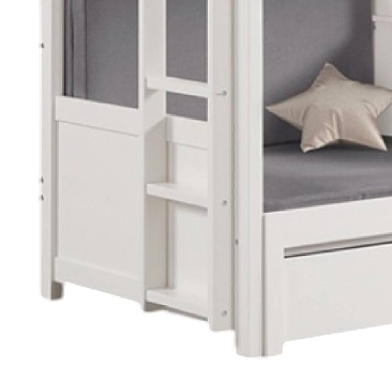 Sirius Twin Loft Bed with Writing Desk, Shelf Unit, White Pine Wood