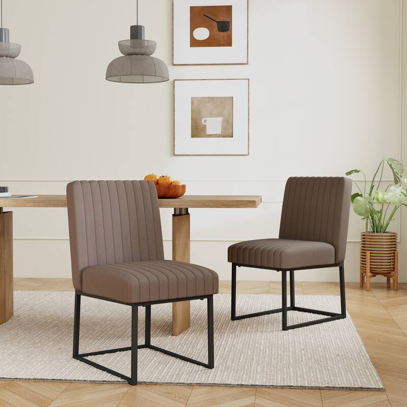 Mid Century Modern Dining Chair with Black Metal Legs - Set of 2 - Brown