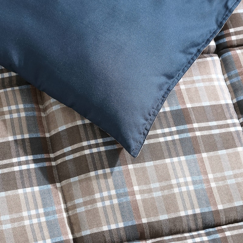 Eddie Bauer Rugged Plaid Brown Microsuede Reversible Duvet Cover Set