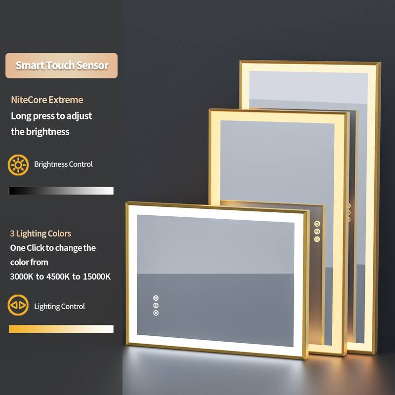 LED Bathroom Mirror Aluminum Framed Anti-Fog Stepless Dimmable Memory