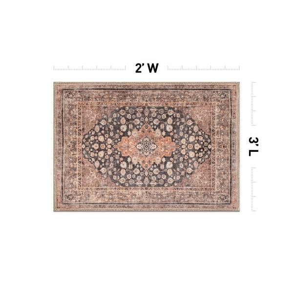 dimension image slide 22 of 27, Traditional Flat Pile Washable Rug – Pet Friendly, Non-Slip, Ideal for Living Room, Entryway, or Bedroom