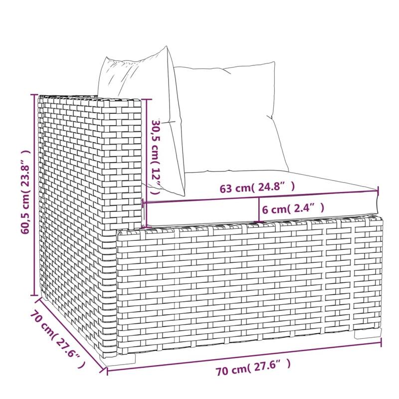 vidaXL Patio Lounge Set Outdoor Sectional Sofa Set Table Garden Poly Rattan - 27.6" x 27.6" x 24"