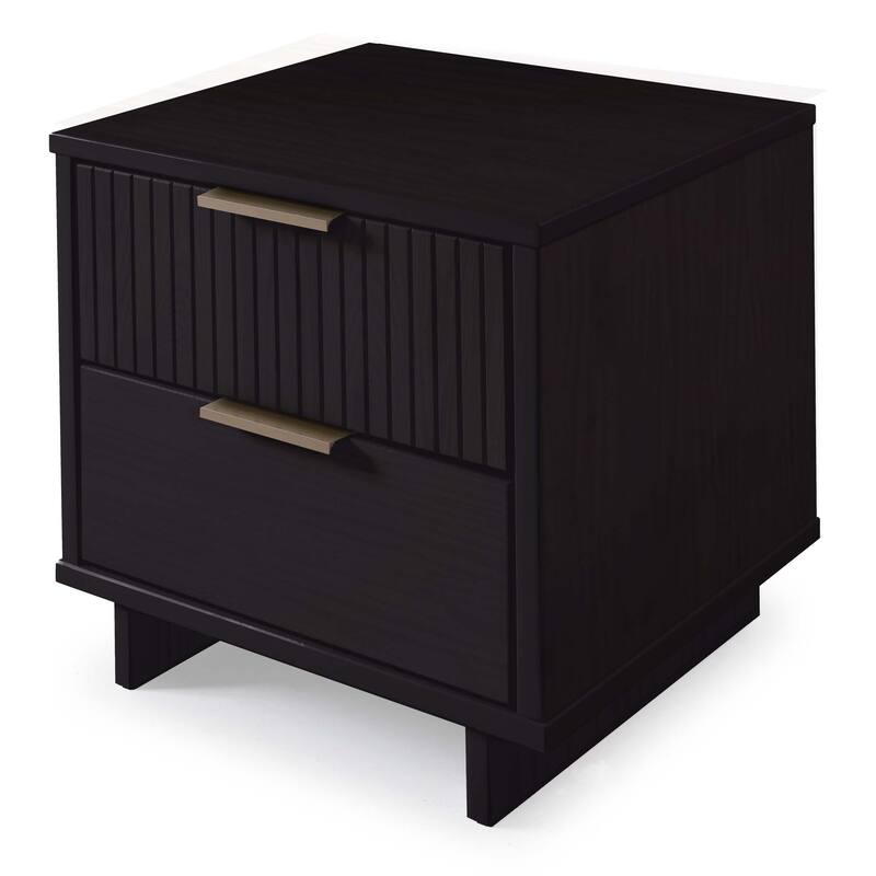 Modern Nightstand with 2 Drawers Ribbed Texture Solid Wood Construction