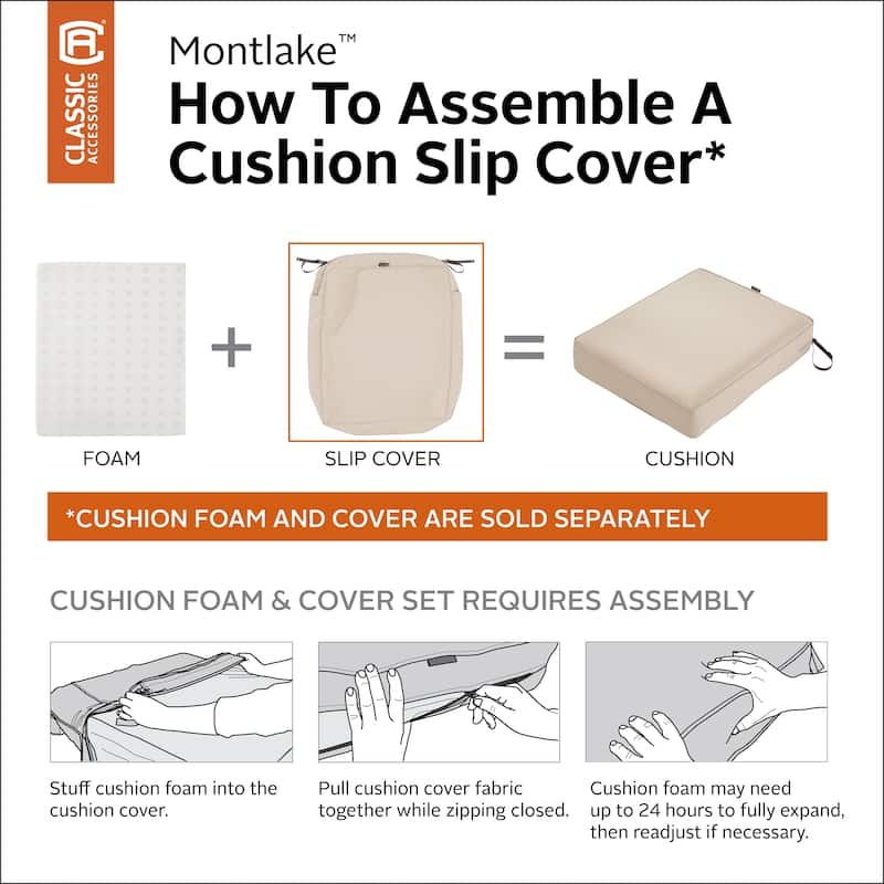 Classic Accessories Montlake Water-Resistant 72 x 21 x 3 Inch Patio Chaise Lounge Cushion Slip Cover, Antique Beige