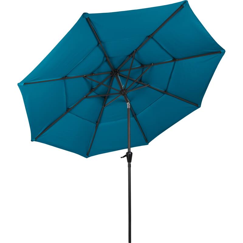 10 ft Patio Umbrella, 3-Tiered Sunshade with Push Button Tilt and Easy-Open Crank, Outdoor Umbrella for Deck, Yard
