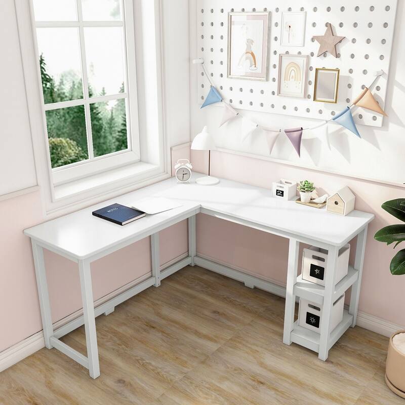 Max and Lily Corner Desk w/ Shelves - White