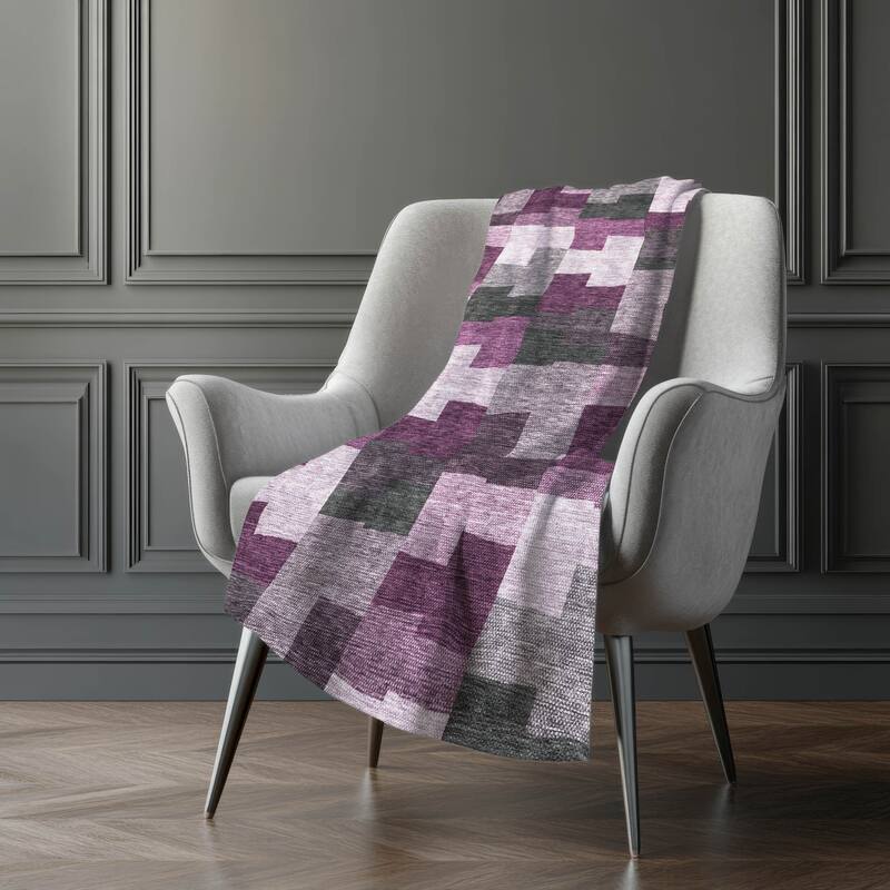 Premium Machine Washable Modern Blocks Sherpa Throw Blanket