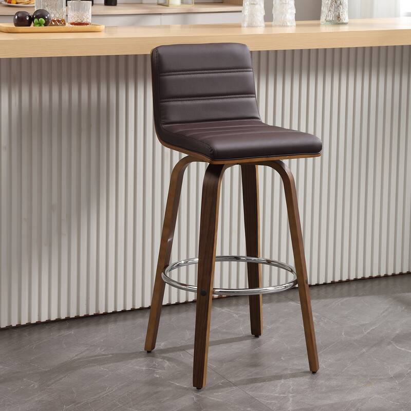 Faux Leather Upholstered Swivel Bar Stools, Counter Stool - Brown - Bar Height