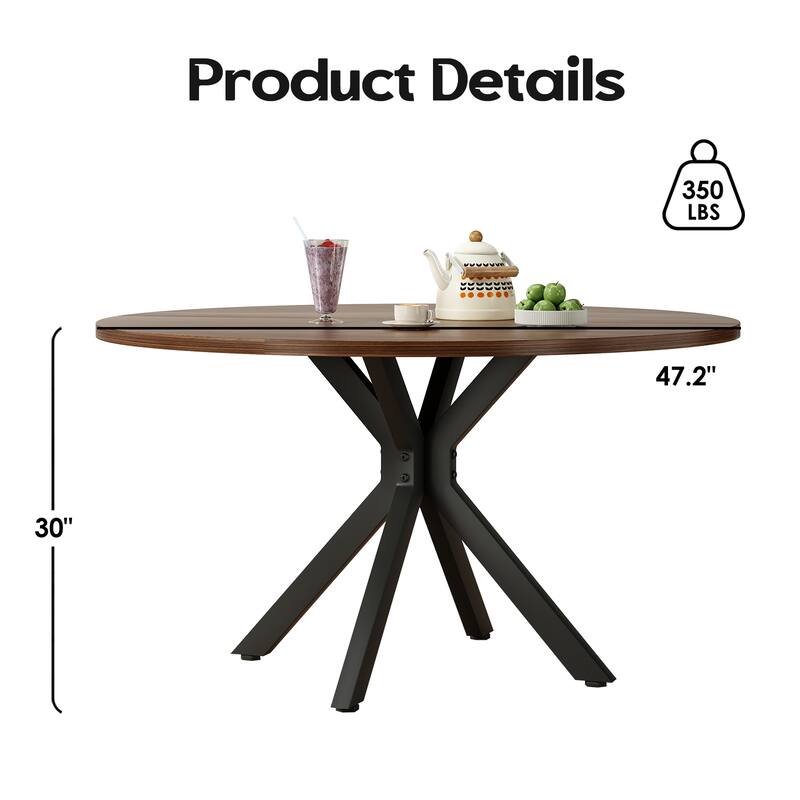 Round Dining Table Meeting Table Office Table, Wood Kitchen Table with X-Shaped Pedestal Base, Easy Assembly