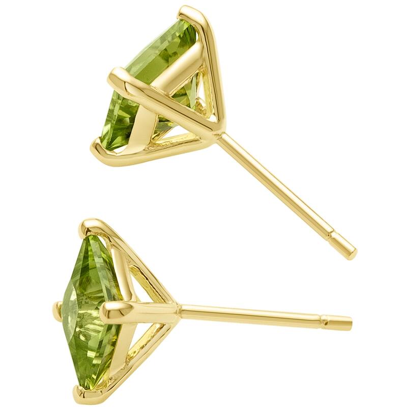 14k Yellow Gold Peridot Stud Earrings 2.18 ct Princess Shape