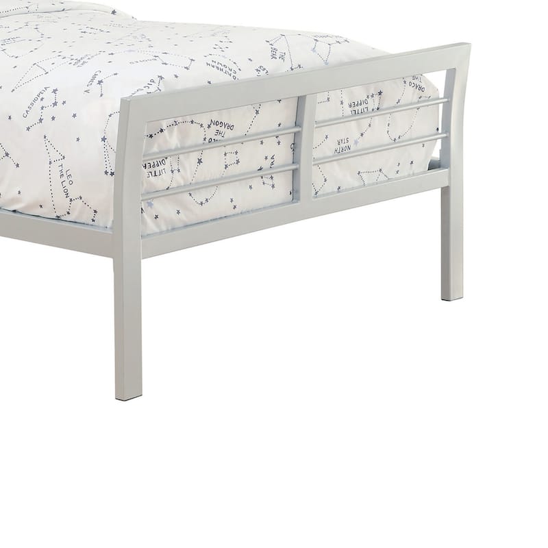 Slatted Full Size Metal Bed with Flared and Linear Details, Silver