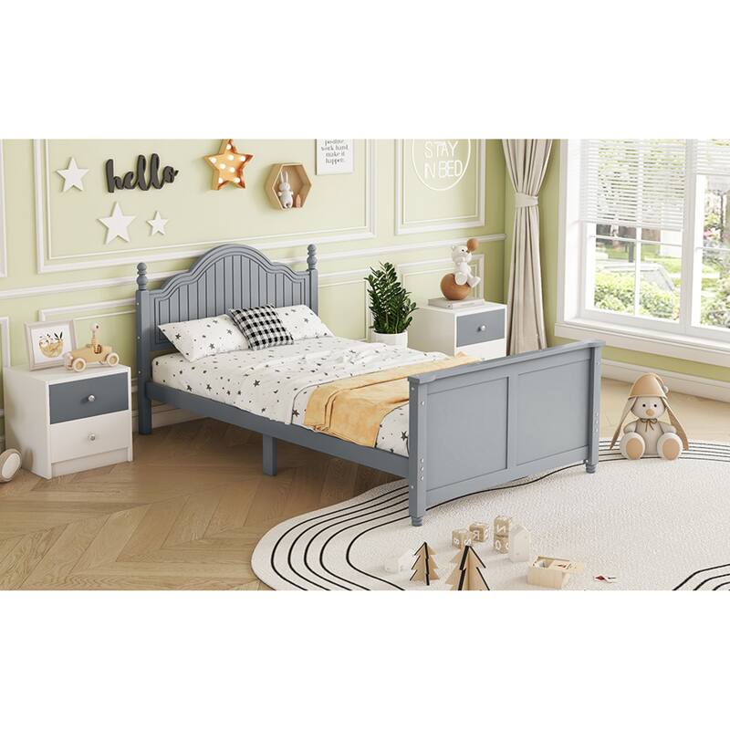 Roomfitters Twin/Full Platform Bed, Slatted Headboard and Removable Guardrails with Wooden Frame for Bedrooms or Guest Rooms