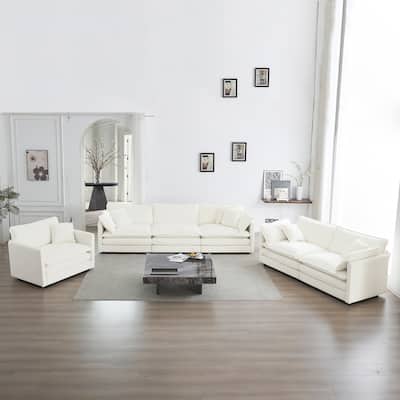 6-Seat Chenille Sectional Sofa Set (3+2+1) with Deep Seats
