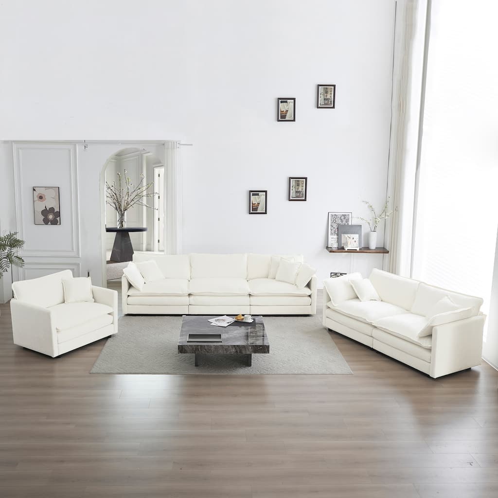 6-Seat Chenille Sectional Sofa Set (3+2+1) with Deep Seats