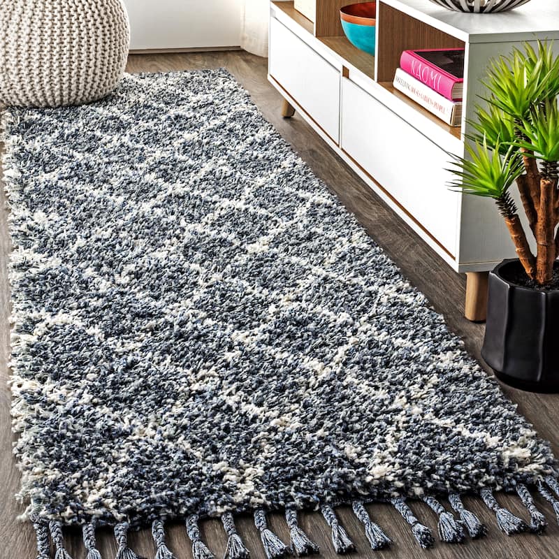 JONATHAN Y Modern Shag Plush Tassel Moroccan Geometric Trellis Area Rug