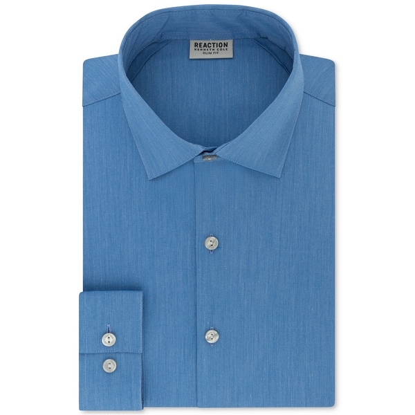 Kenneth Cole Men/'s Cotton Blend Techni-Cole Slim Fit Patterned Dress Shirt Blue