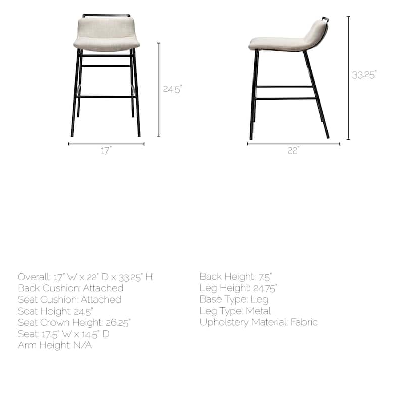 Kavalan Beige Fabric Seat with Black Metal Frame Counter Stool