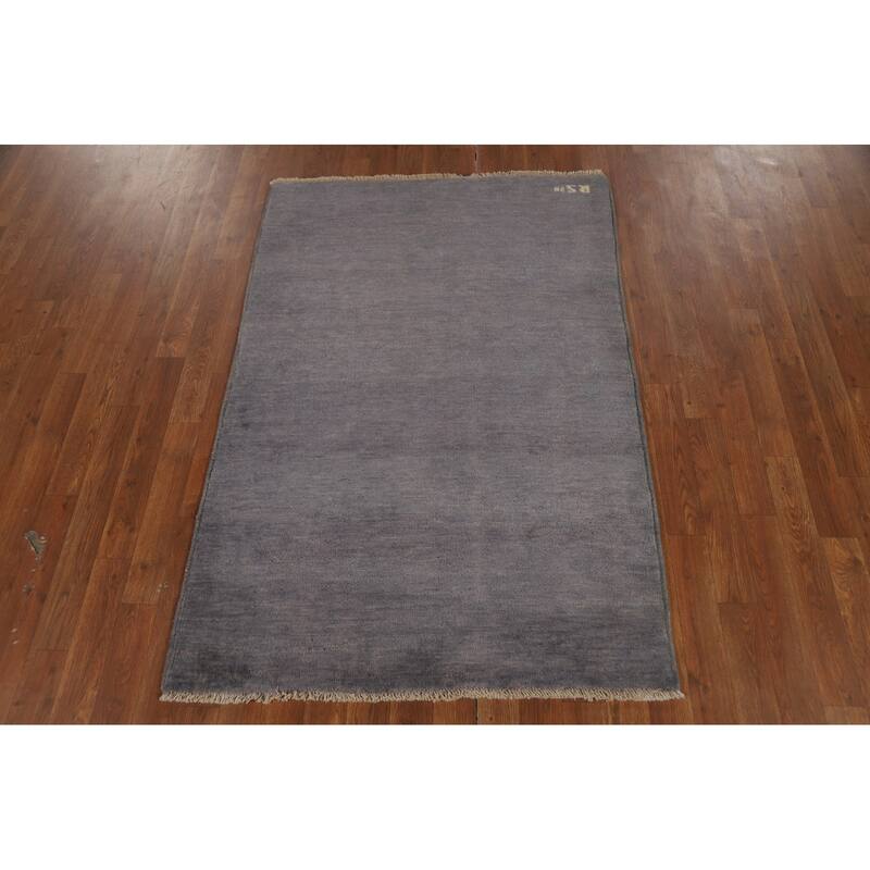 Gray Blue Gabbeh Modern Rug Hand-Knotted Wool Carpet - 3'4" x 4'10"