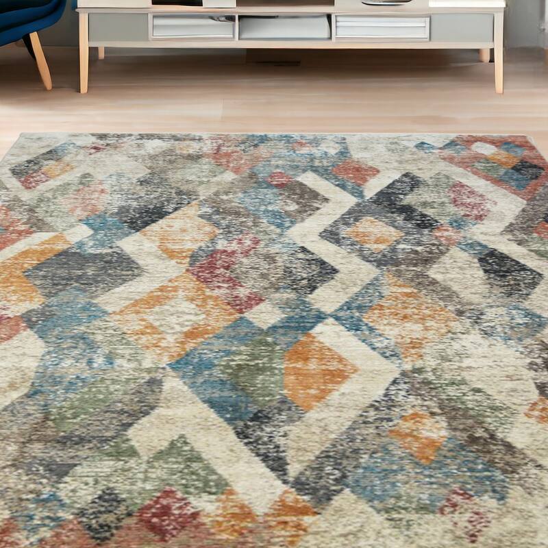 Cexox Distressed Geometric Modern Stain Resistant Woven with Fringe Area Rug By HomeRoots