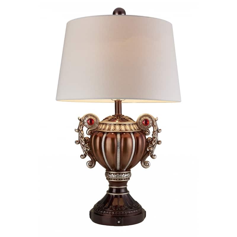 Bronze Polyresin Urn Table Lamp with Empire Shade 3 Way Switch, Large Size - 18” x 18” x 29.5” (D x W x H) - Bronze