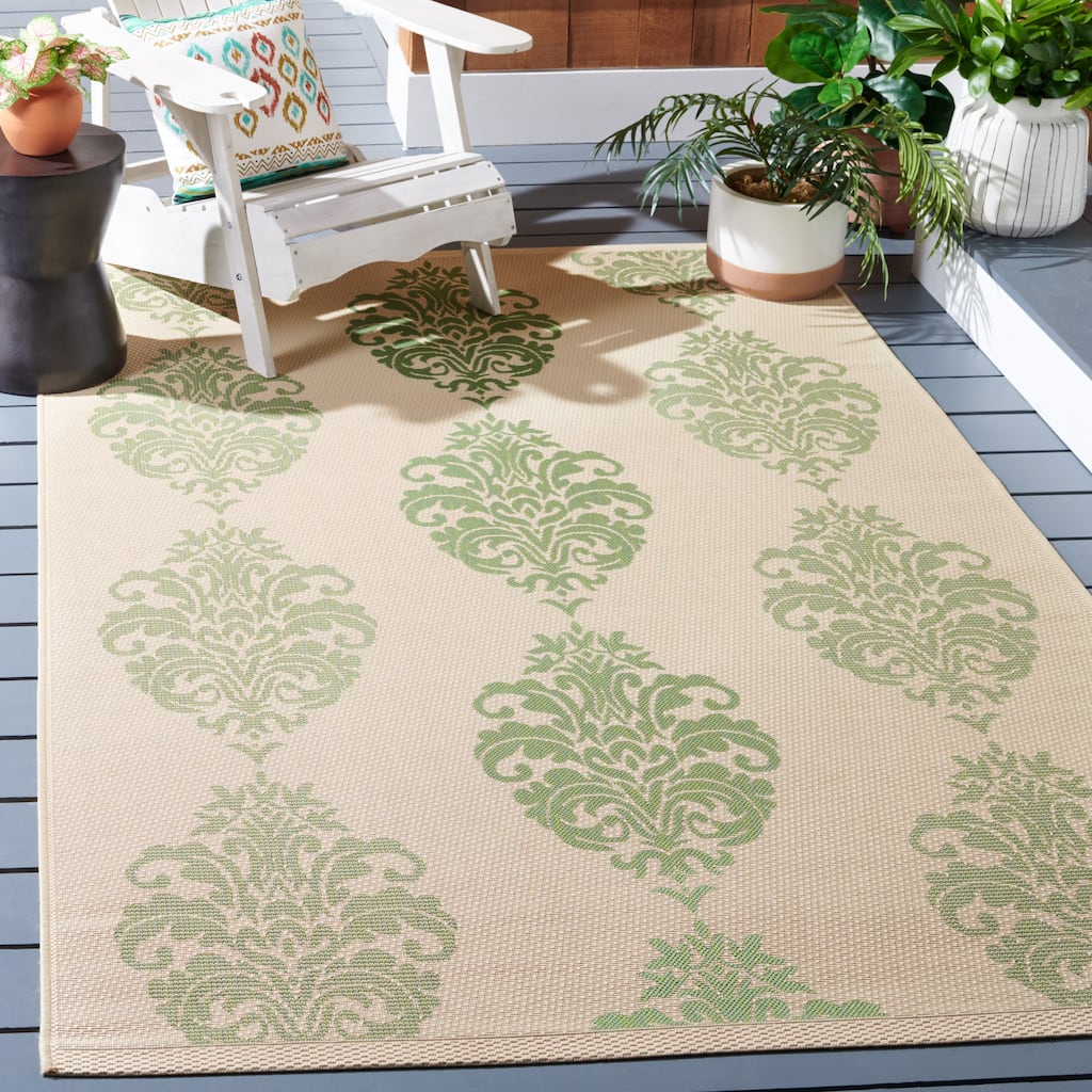 SAFAVIEH Courtyard Pauley Damask Indoor/ Outdoor Waterproof Patio Backyard Rug