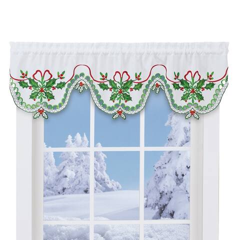Beautiful Embroidered Holly Cutwork Window Valance - 6.250 x 4.000 x 2.000