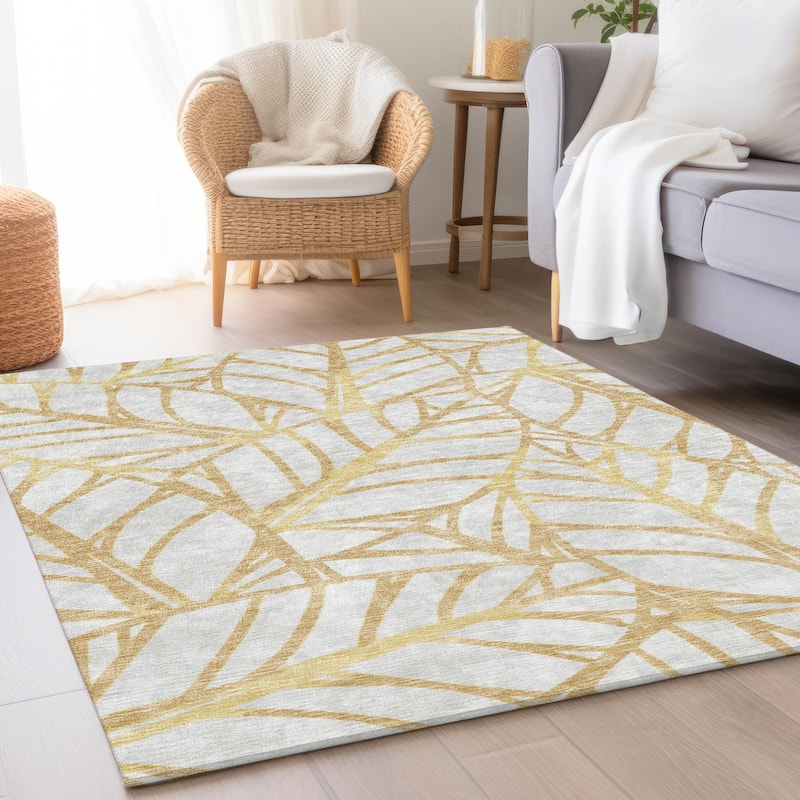 Machine Washable Indoor/ Outdoor Chantille Modern Palm Rug