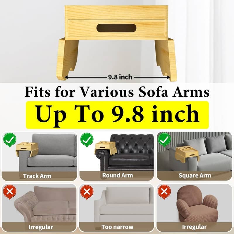 Couch Cup Holder Tray - 13.9"L x 9.8"W x 3"H