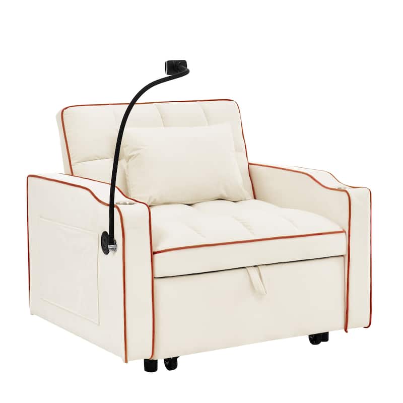 Velvet Single Convertible Sofa Bed with USB Charging Port