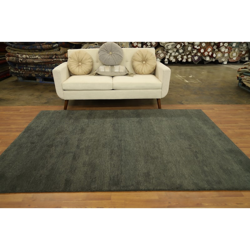 Hand Knotted Oriental 100% Wool Carpet Modern Solid Green Gabbeh Area Rug - 7' 11'' X 5' 6''