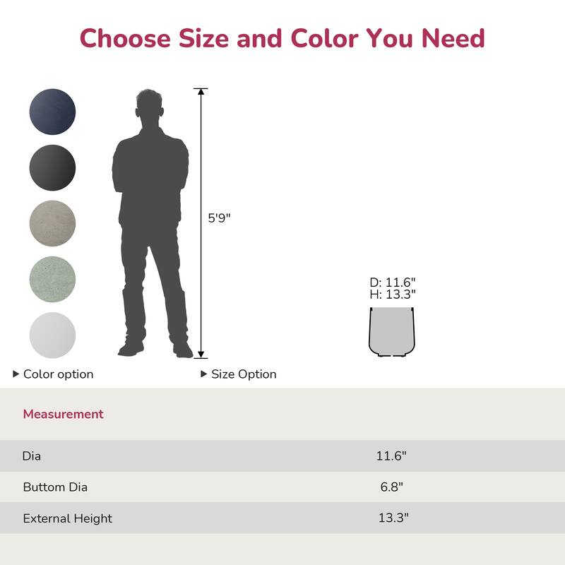 Concrete Tall Round Planter Pot with Drainage Holes