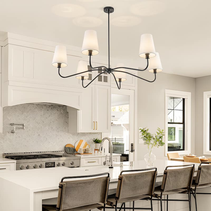 Starsky 6-Light Modern Classic Chandelier with White Linen Shades
