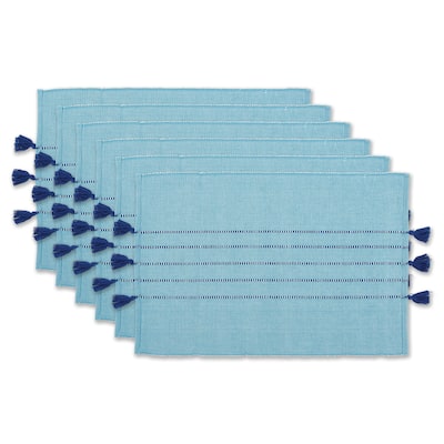 Stripe Quintet Cotton Placemats with Mini Tassels - 19" - Egyptian Blue - Set of 6