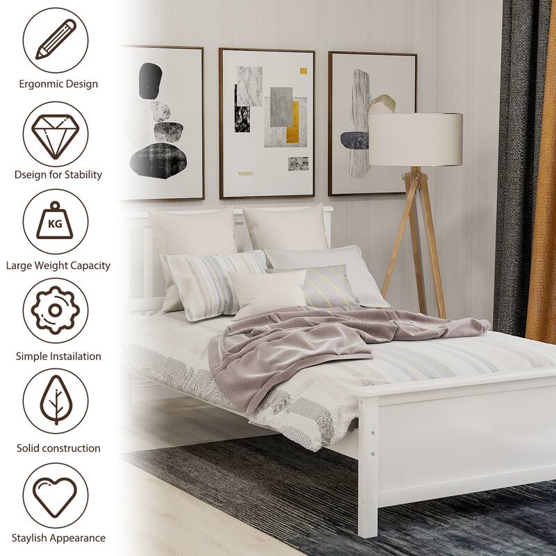 Classic Twin Wood Bed Frame with Slat Support, Headboard and Footboard Included