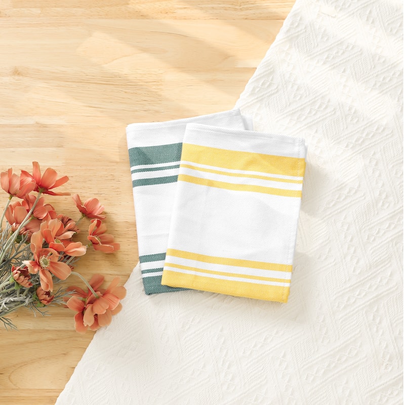28 x 20 Inch Stripe Kitchen Towels Decor Cotton Tea Dish Towels Soft & Absorbent Linen Tea Towels