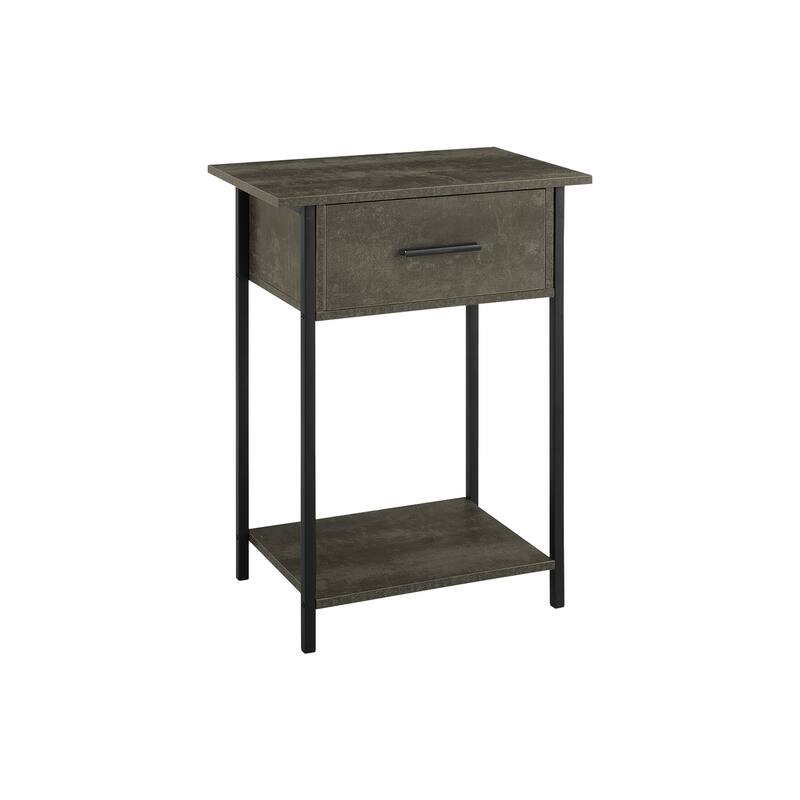 Accent Table, 2 Tier, End, Lamp, Living Room, Side Table, Storage Drawer, Small, Dark Bronze Laminate, Black Metal, Contemporary - Black