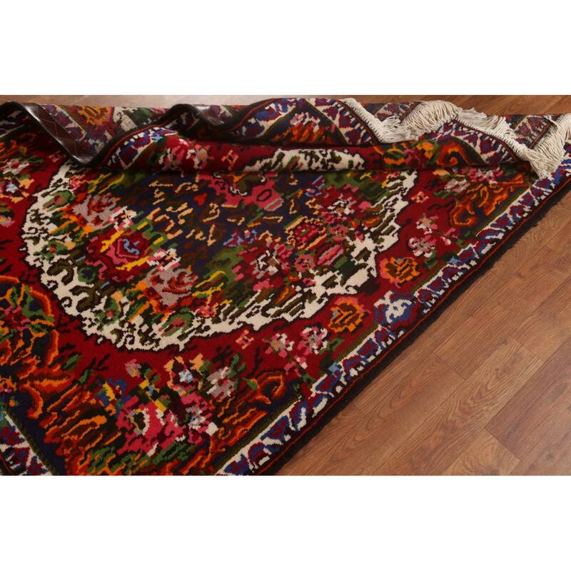 Hand Knotted Oriental 100% Wool Carpet Traditional Floral Navy Blue & Blues Bakhtiari Area Rug - 4' 11'' X 3' 8''