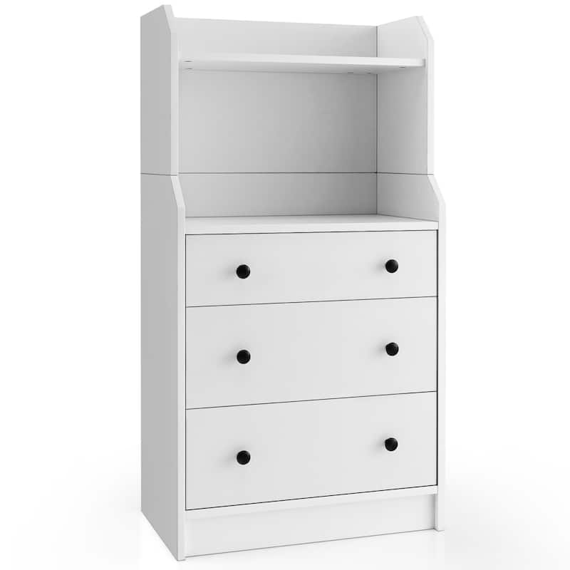 Modern 3 Drawers Dresser Storage Dresser Chest with 2 Shelves - White