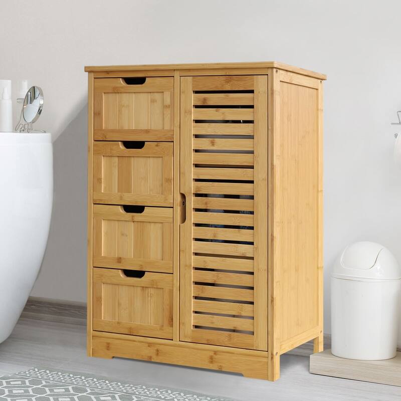 VEIKOUS 4 Drawers Bathroom Storage Cabinet and Cupboard Shelves - Yellow