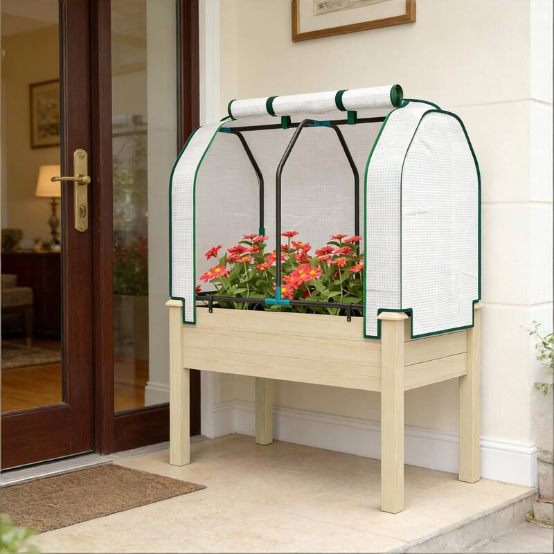 Wooden Outdoor Planter Box, Convenient Raised Raised Bed