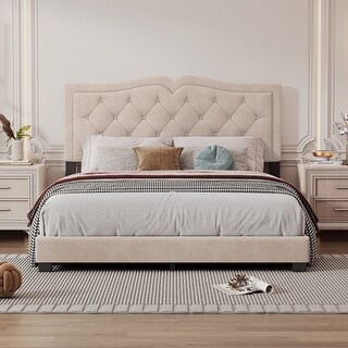 Photo inspiration: Visual Reference: Modern Elegant Upholstered Bed Frame With Rivet Design Velvet Platform