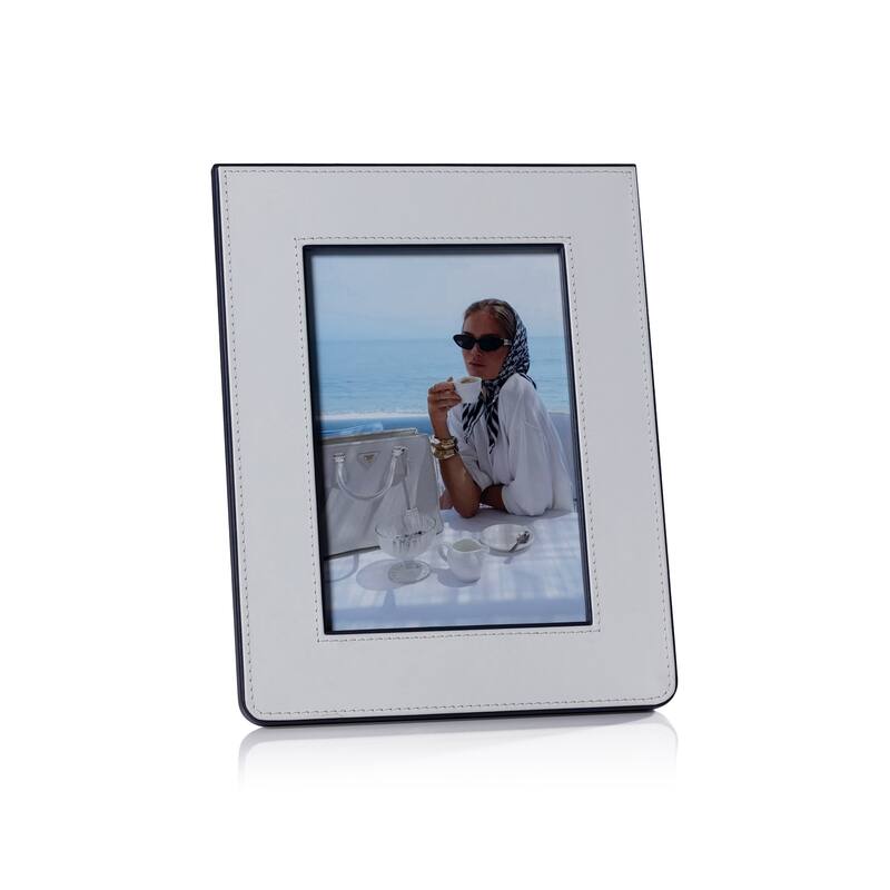 Nappa Leather Photo Frame - White & Navy - 5" x 7"
