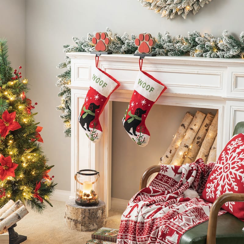 Glitzhome Christmas Reindeer Fox Cat Dog Dinosaur Warm Hooked Stocking