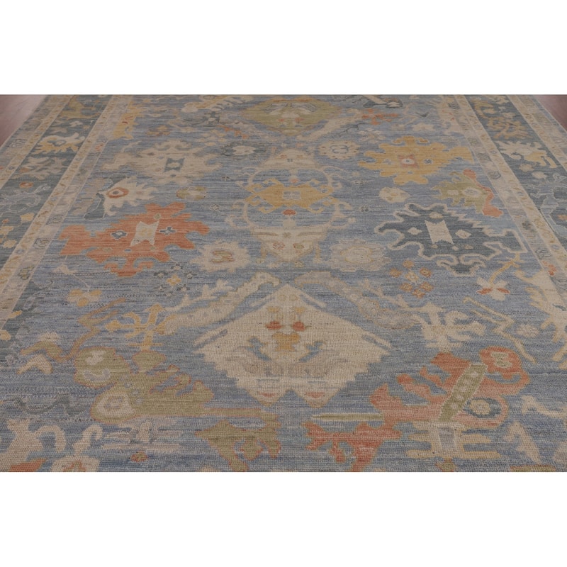 Blue Oushak Turkish Rug Handmade Vegetable Dye Wool Carpet - 9'3"x 11'11"