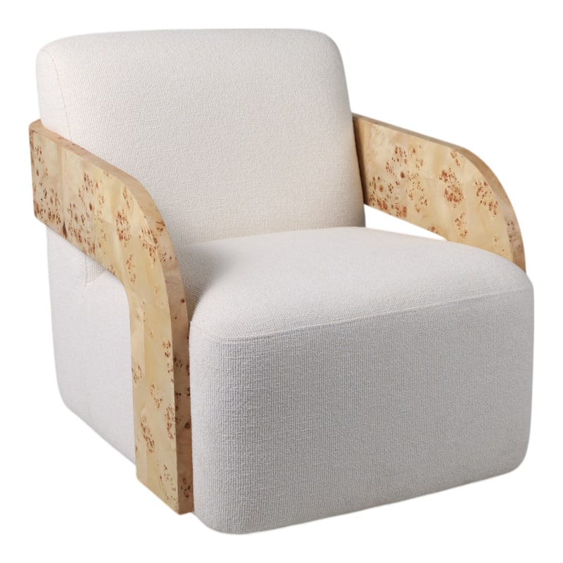 Accent Chair Wood Non-Woven Fabric Rubber Wood Modern Style for Home Office Bedroom Living Room - 33" Ivory & Beige